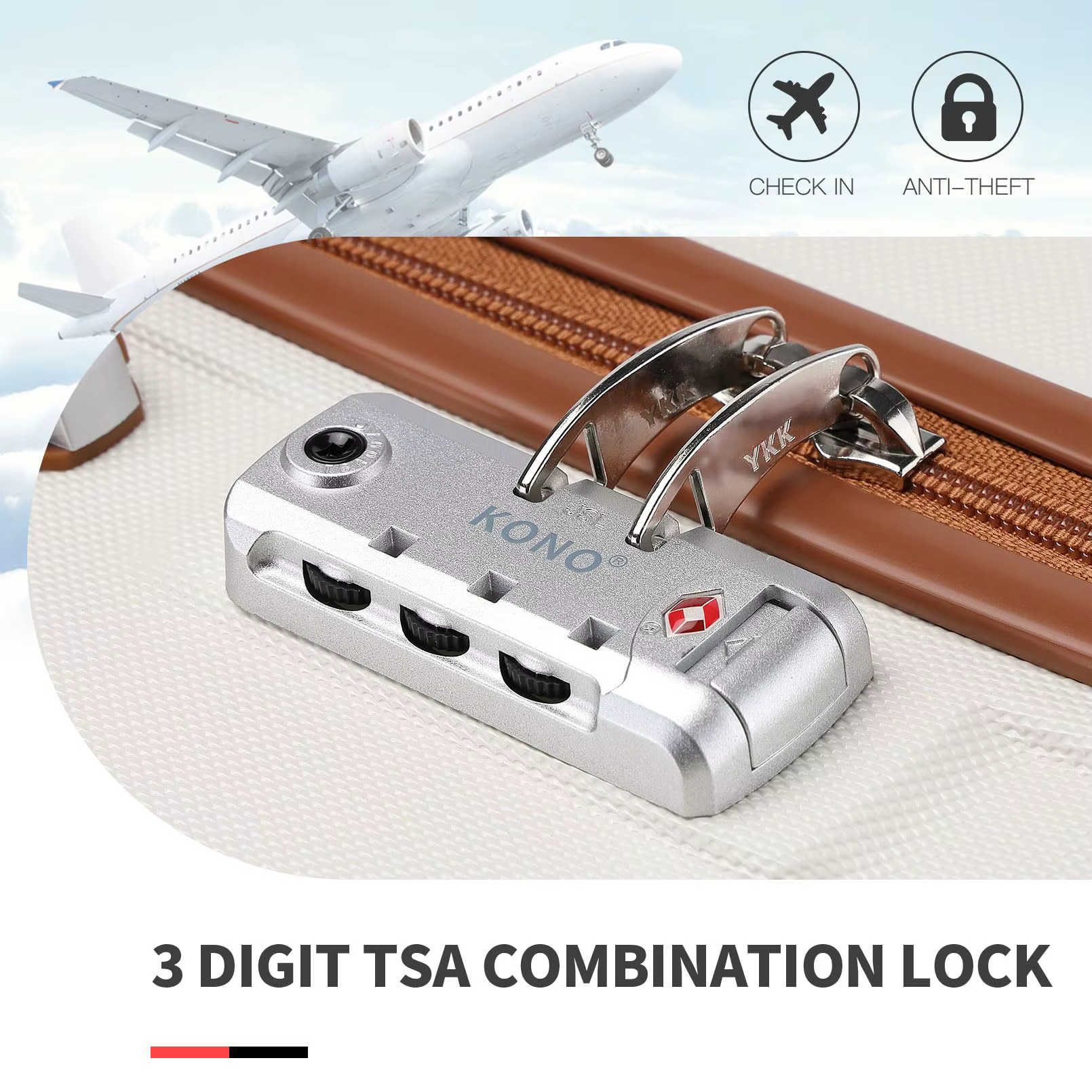 Kono Valise d'habitacle légère – Coque rigide ABS 20/24/28 pouces, convient à EasyJet sous le siège,