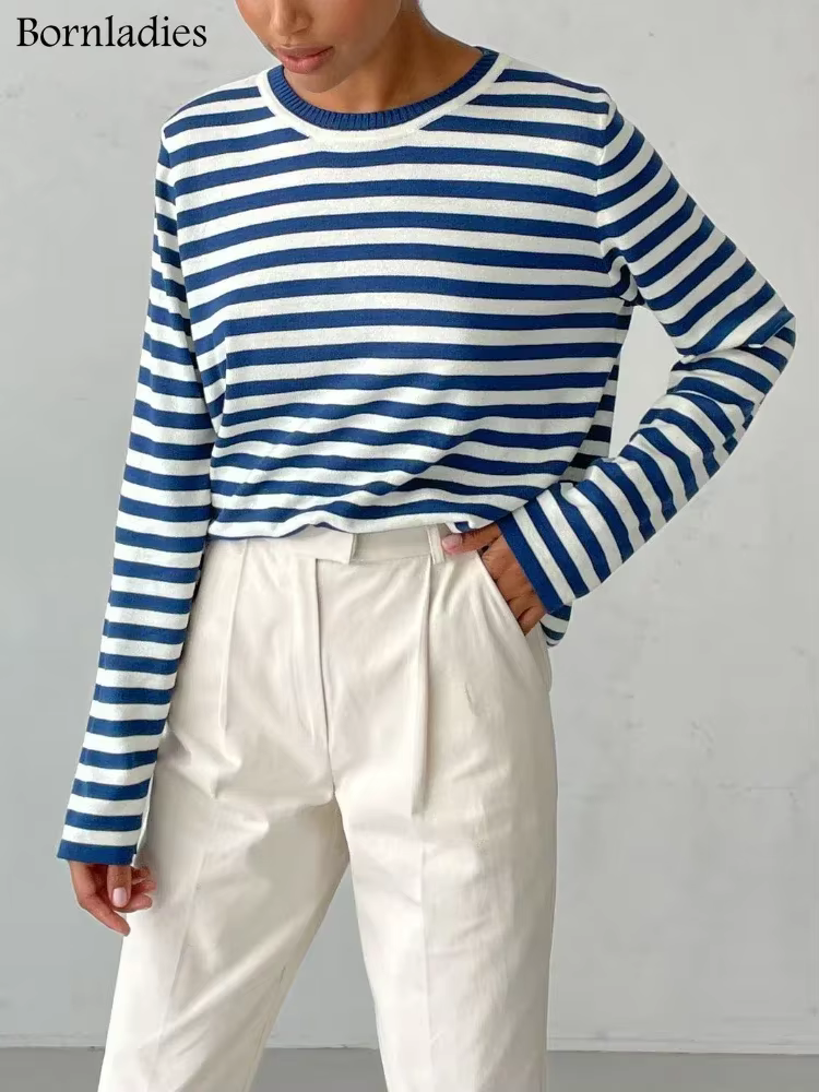 Bornladies tricoté rayure pull femmes 2025 automne hiver ample décontracté épais pulls femme chaud à