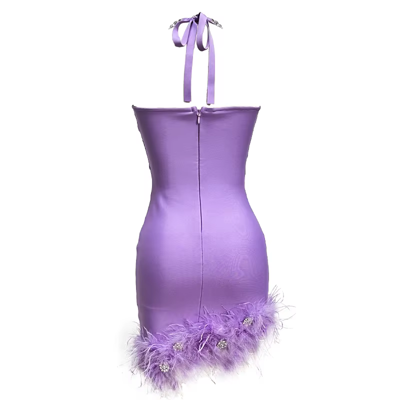 Robe à bandes élégante pour femmes, plumes Sexy, ajouré, vêtements de soirée en boîte de nuit