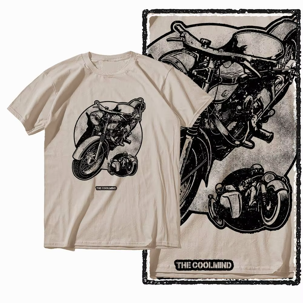 G72 T-shirt graphique moto col rond homme en coton beige |    T-shirt Cool pour hommes, Streetwear, 