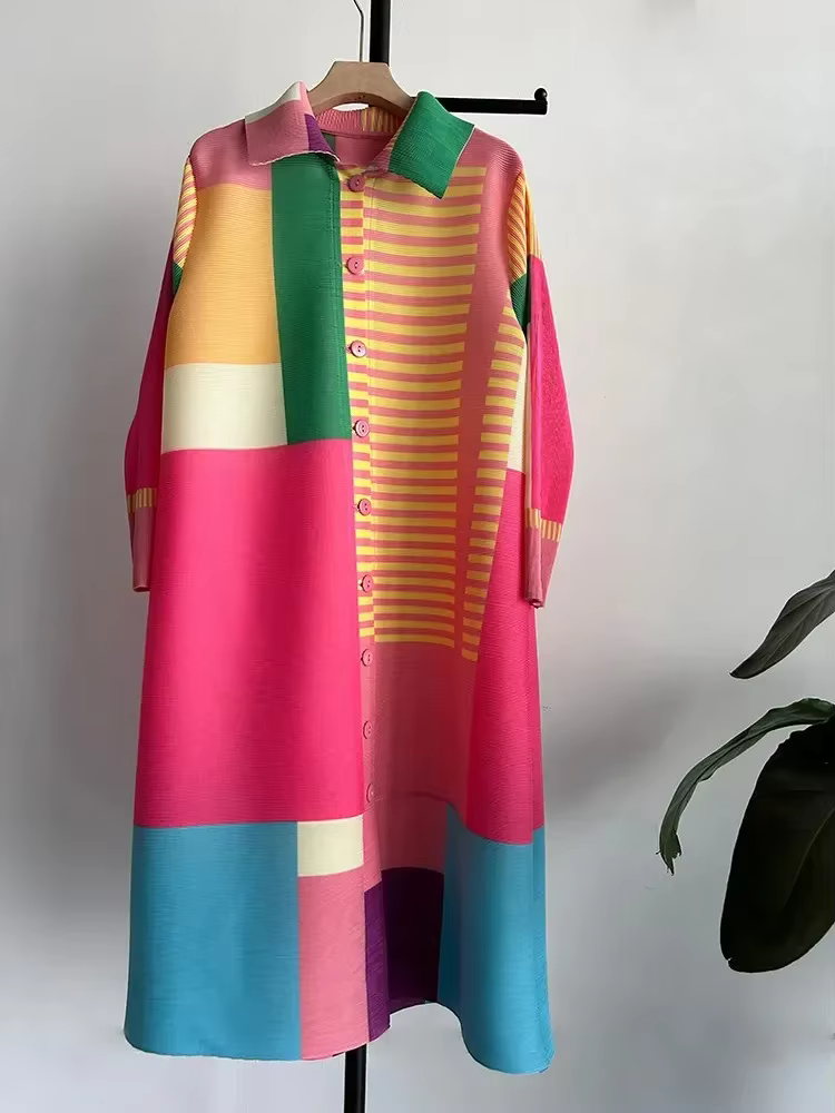 Robe plissée imprimée Ata Yake pour femmes, robes mi-longues, adt et élégantes, nouveaux vêtements à