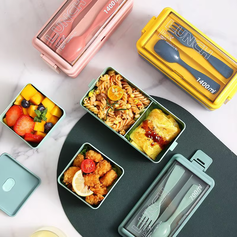 Boîte à déjeuner Portable Double couche pour enfants, avec fourchette et cuillère, boîtes à Bento po