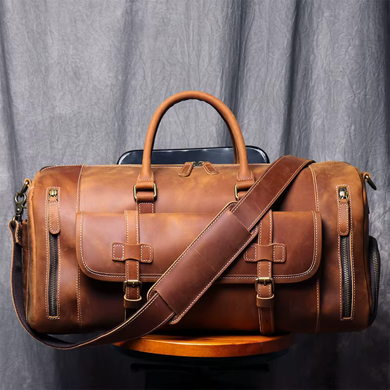 MUNUKI Vintage Crazy Horse sac de voyage en cuir véritable grand sac à bagages hommes sac de sport e