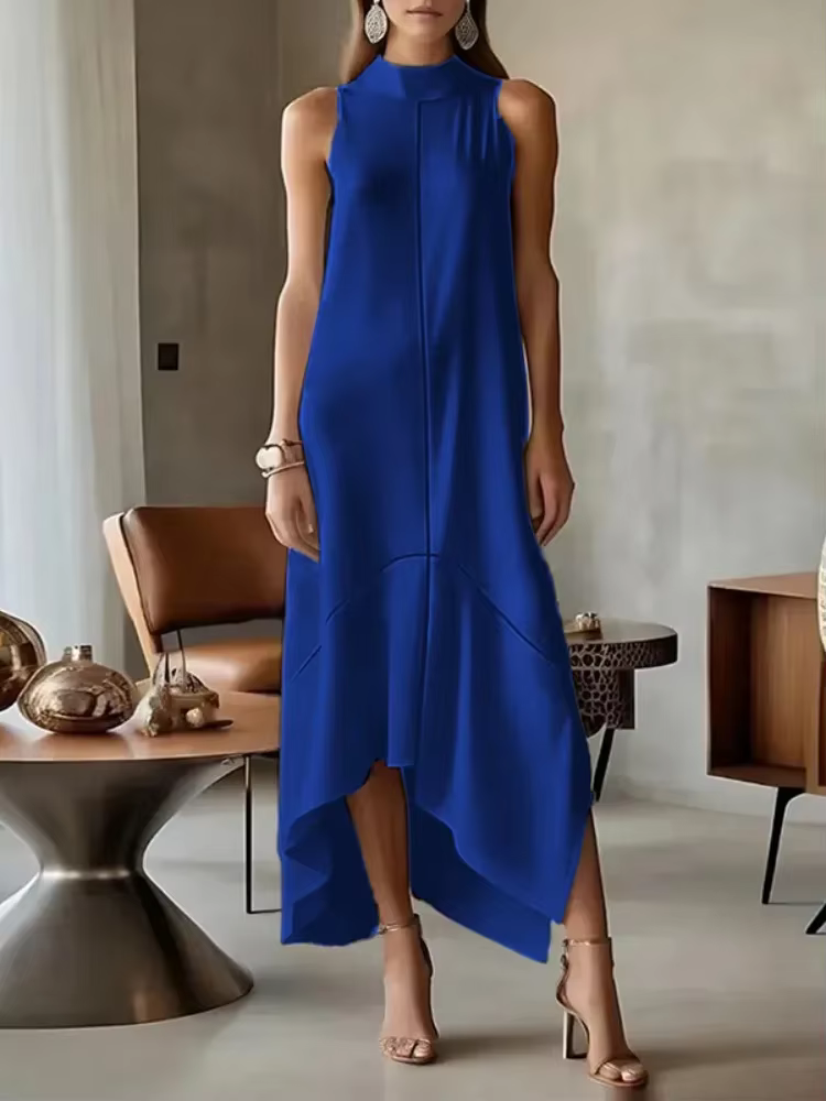 UOOZEE 2025 nouveau bureau urbain femme formel col haut Maxi robes sans manches asymétrique élégant 