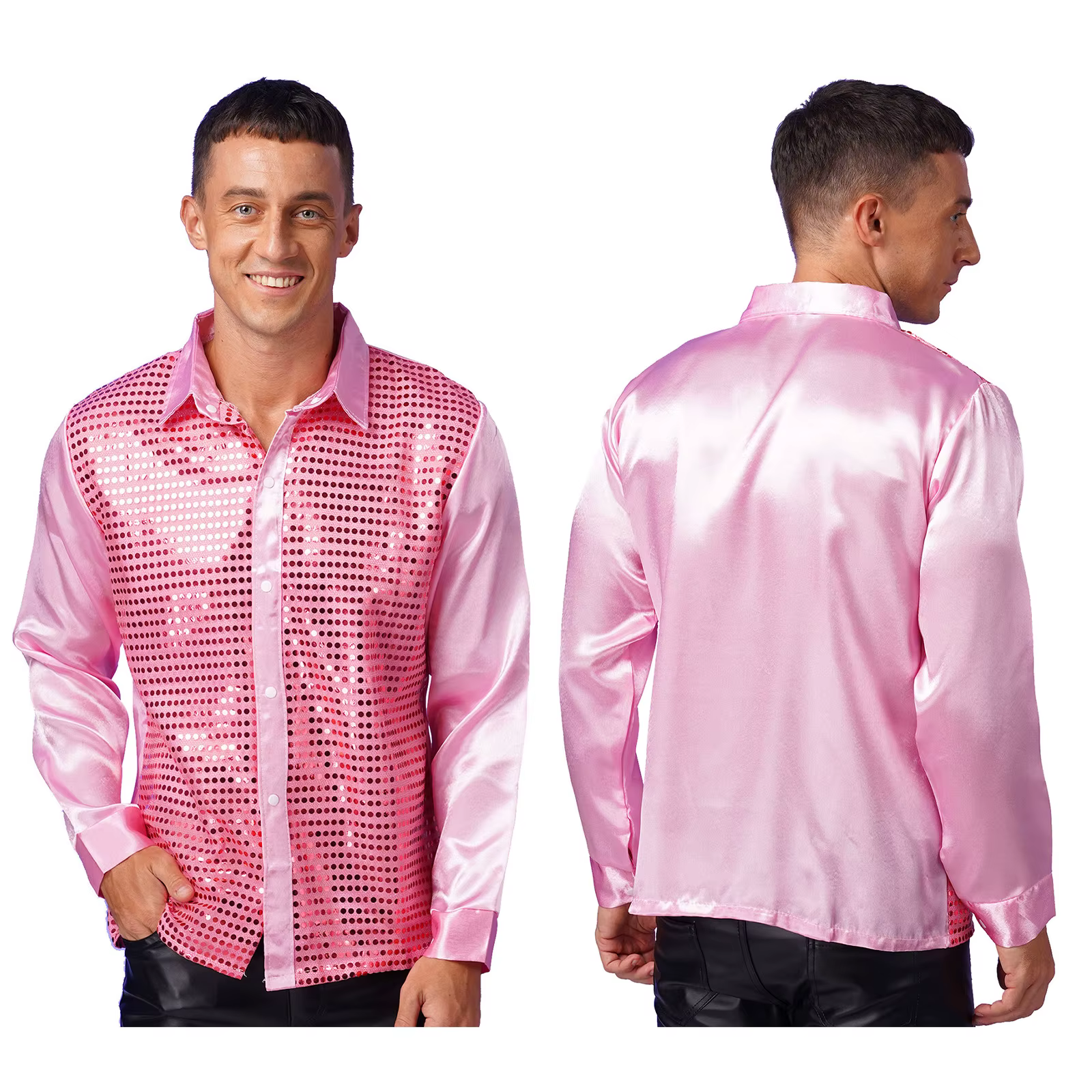 Hommes Hip Hop Jazz Latin haut de danse à manches longues brillant paillettes revers chemise hauts d