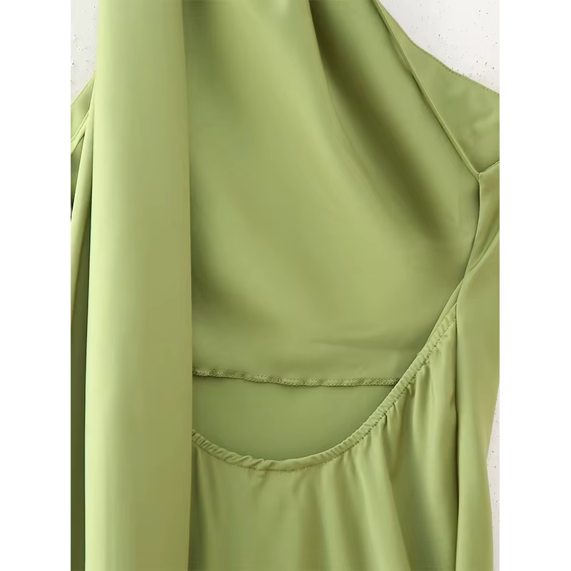 YENKYE High Street-Robe longue en satin vert pour femme, sexy, élégante, licou, femme, mode, dos nu,