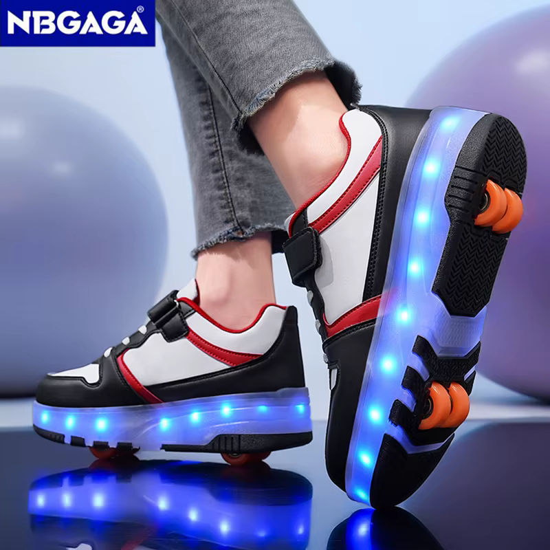 Chaussures lumineuses pour enfants avec charge USB, chaussures de sport d'extérieur, patins à roulet