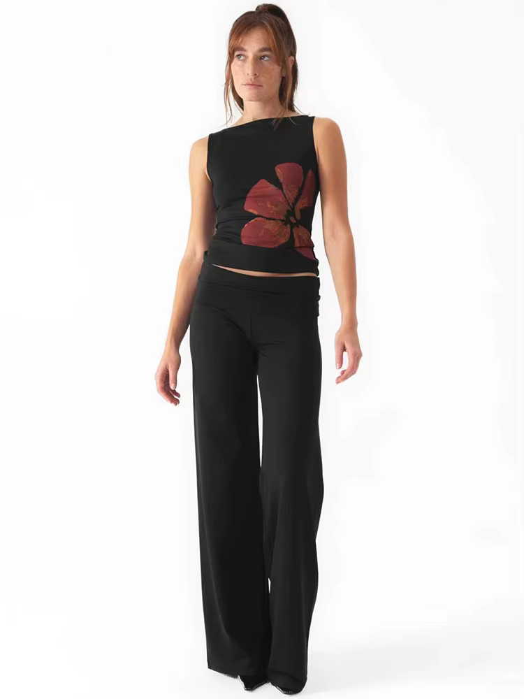 Débardeur court imprimé floral pour femmes, ajusté, col bateau, sans manches, haut d'été pour fête, 