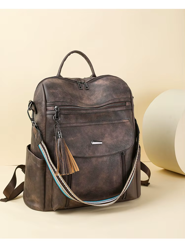 Sac à dos rétro grande capacité pour femmes, à la mode, décontracté, multifonctionnel, matériau PU, 
