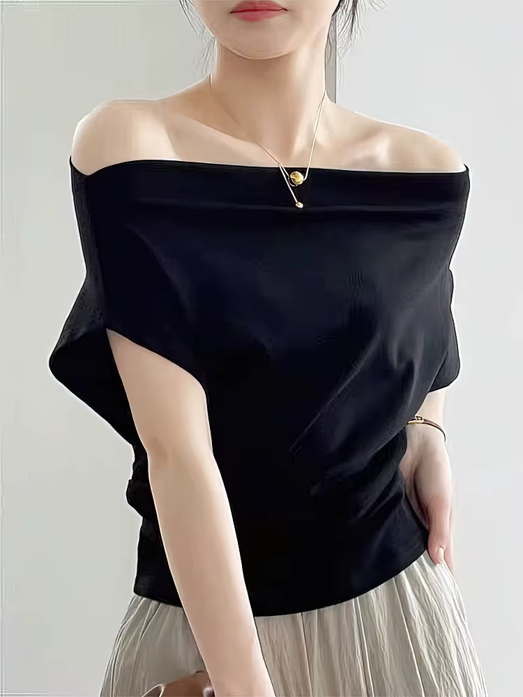 Coréen élégant été hors épaule haut femmes une épaule lâche décontracté à manches courtes t-shirt mo