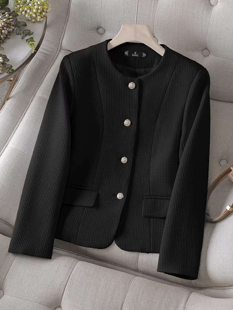 Blazer Slim à Manches sulfet Col Rond pour Femme, Veste Décontractée, Noir, Rose, Beige, Manteau d'A