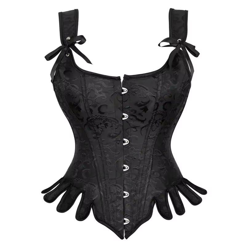 Corset Vintage avec Bretelles Initiées pour Femme, Bustier Overbust, Jacquard Noir et Bleu, Top Stea