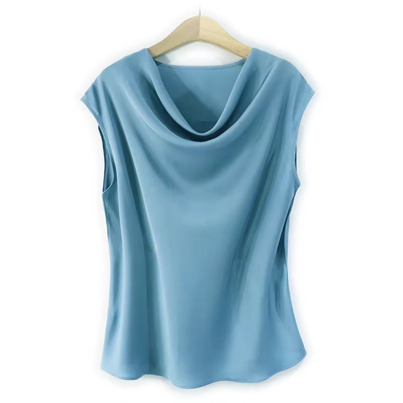 Gilet en soie pour femmes, col pivotant de tempérament de luxe léger, haut en soie de mûrier, à la m