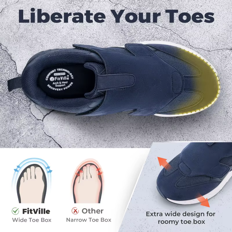 Chaussures pour diabétiques pour hommes, baskets larges à enfiler 2E pour pieds gonflés, chaussures