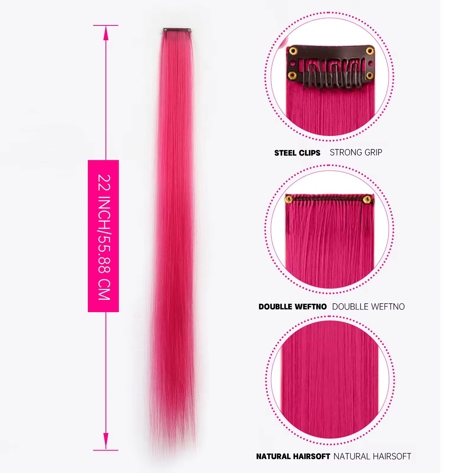 Extensions de cheveux synthétiques colorées à clips, 5 pièces, Extensions de cheveux colorées arc-en