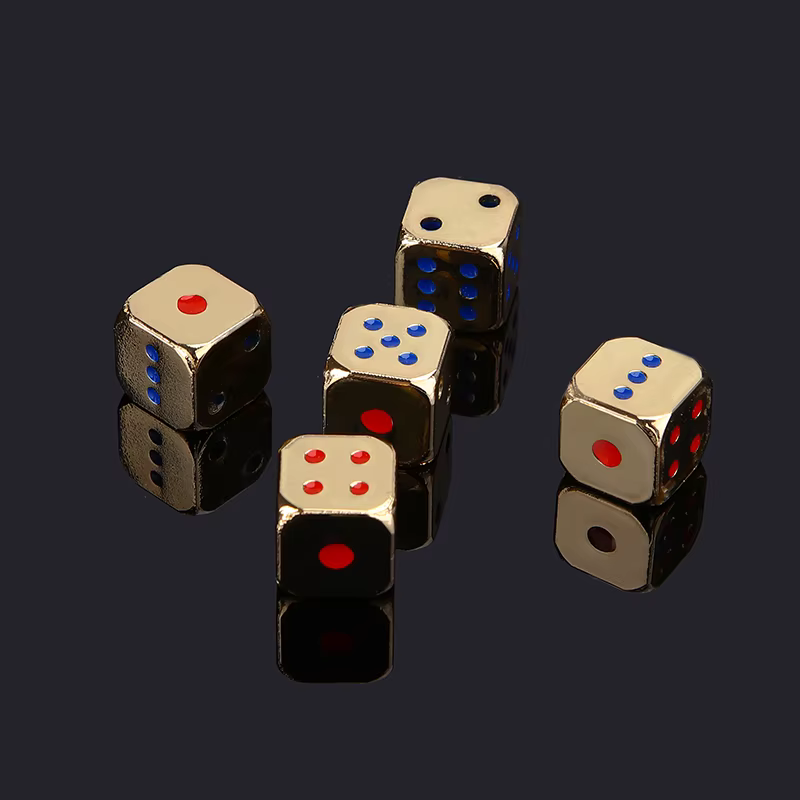 Dés en métal créatifs dorés/argentés, dés de jeu amusants avec points colorés, accessoires de jeu de