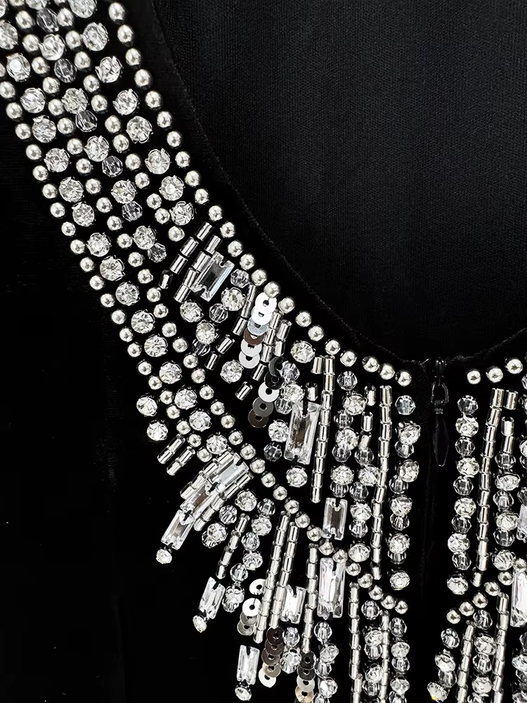 Robe à perles lourdes pour femmes, Streetwear tendance, élégante, amincissante, Sexy, dos nu, en vel