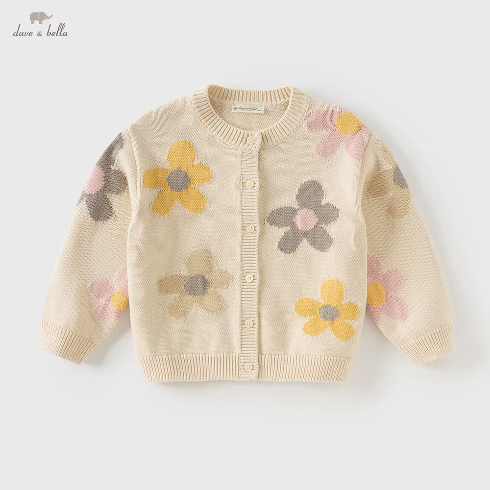 Dave Bella automne hiver filles bébé enfants doux mignon haut pull tricoté à fleurs pull mode décont