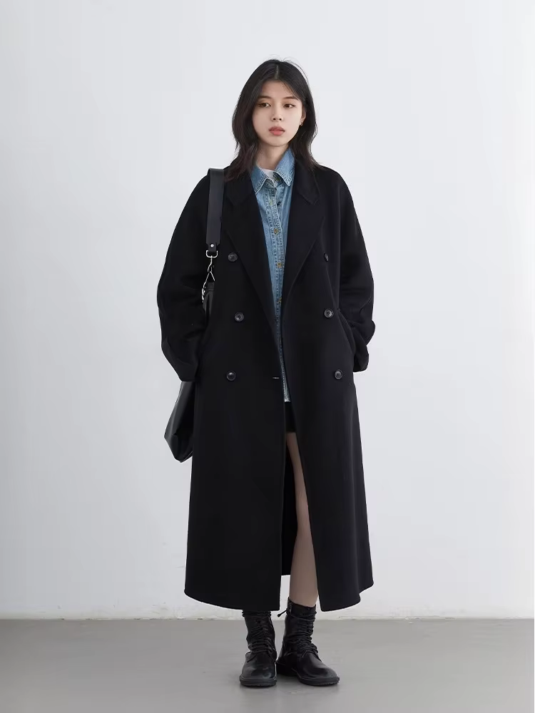 CHIC VEN femmes Long manteau en laine ample décontracté Double face vêtements de dessus pour femmes 
