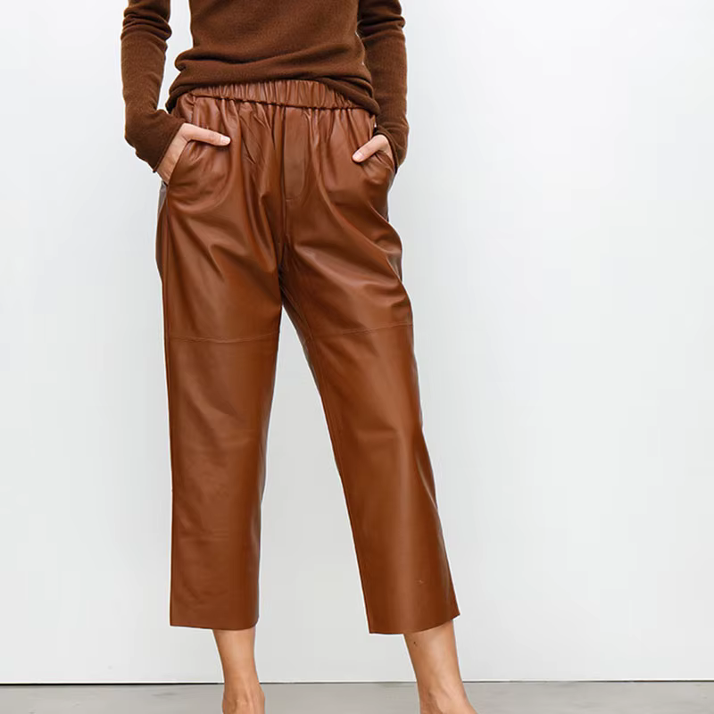 Nouveauté 2026 : Pantalon Streetwear Grande Taille Y2K en Cuir Véritable, Pantalon Harem Femme en Pe