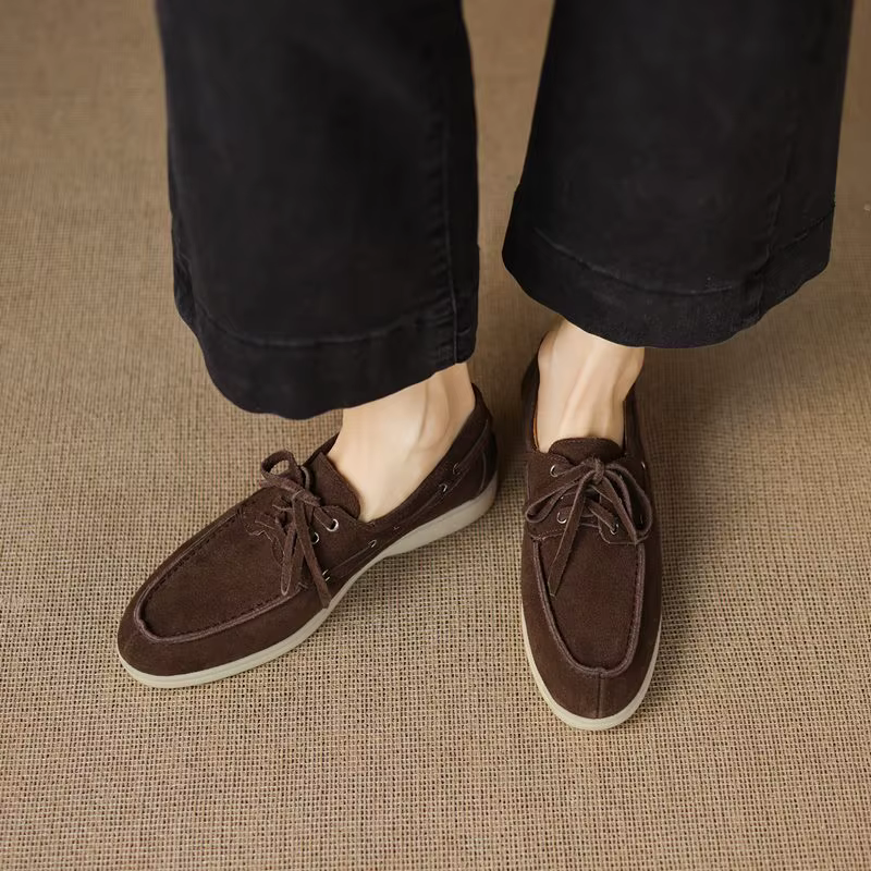 Chaussures plates pour femmes en daim de vache, taille 34-42, neuves, lacets, printemps automne, cha