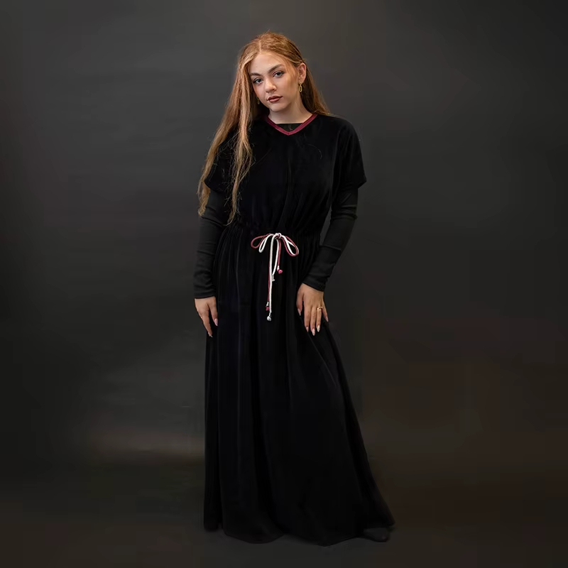 Shabbos adolescent/femme robe hiver robe manches courtes vêtements taille 2 cordon cordes filles noi