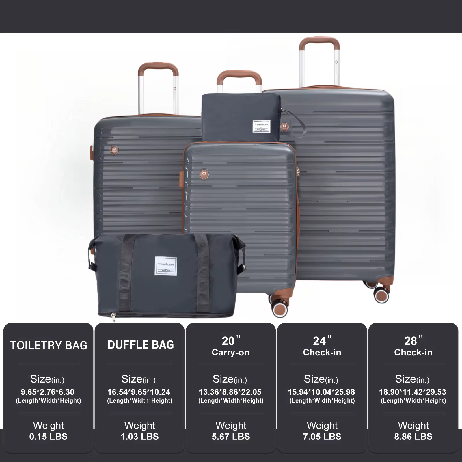 Ensemble de bagages 5 pièces, valises avec roues à double rotation et serrure TSA, valise rigide 3 p