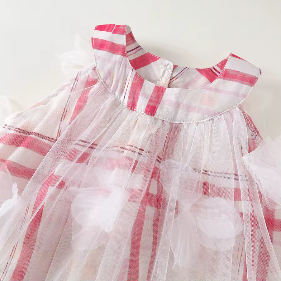 Robe à carreaux Nouveauté Été 2026, Robe-veste en maille à nœuds pour enfants de petite et moyenne t