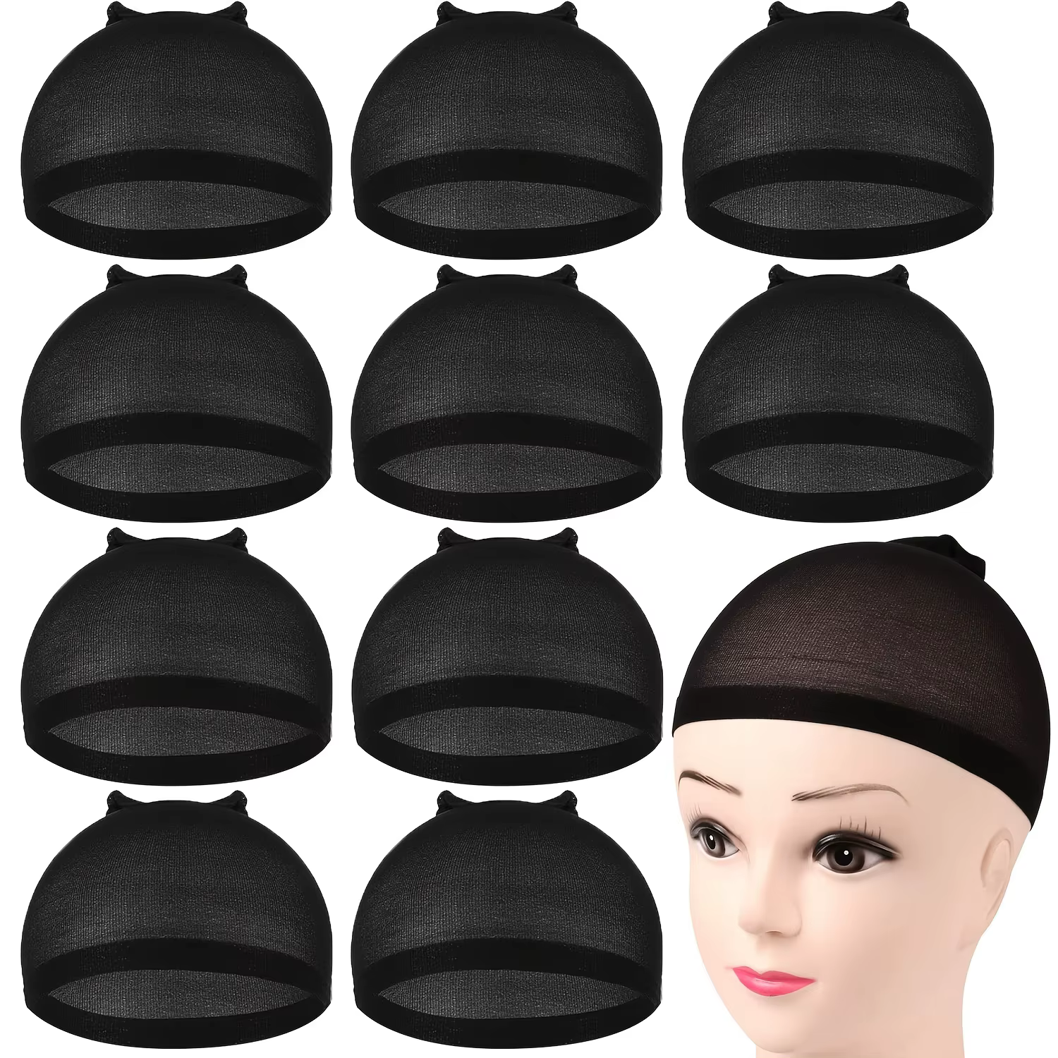 10 pièces bonnet de perruque en nylon bas bonnet de perruque élastique noir, marron, marron clair