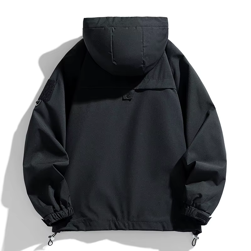 Coupe-vent hommes veste à capuche manteau à glissière Cargo imperméable noir Bomber Camping ample mi