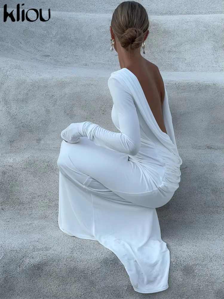 Kliou-Robe de Soirée Élégante à Manches sulfpour Femme, Tenue Élégante, Simple, Tendance Classique, 