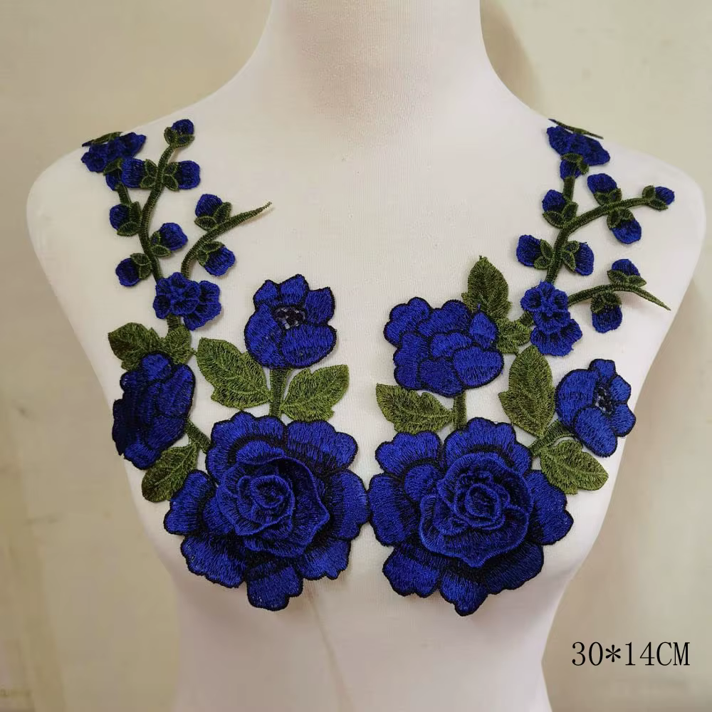 Patch brodé de fleurs 3D, 2 pièces/ensemble, pour jupe de soirée, vêtements, col en dentelle, décora