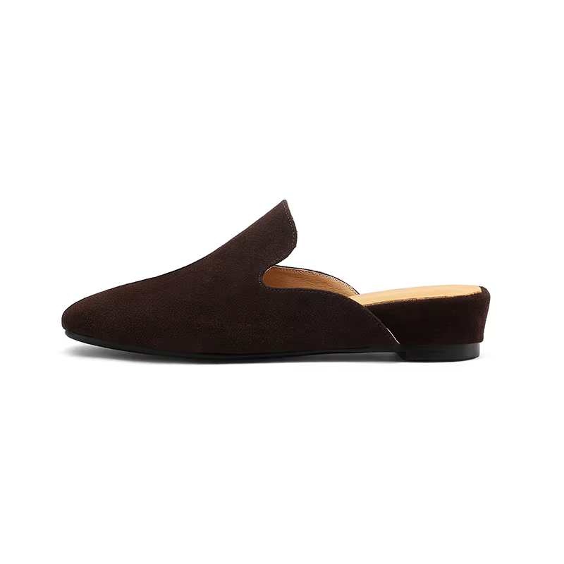 SmallHut Nouvelle Tendance 2026 Mules d'été pour femme en daim de vache, à talon compensé, bout rond