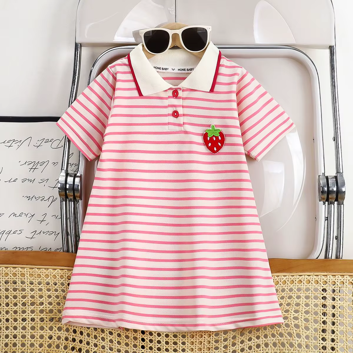 Robe d'été pour filles, édition coréenne, rayée, revers fraise, tenue décontractée, nouvelle collect