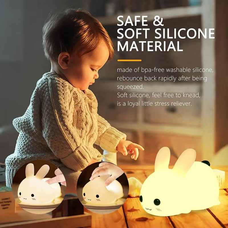 Lampe LED en Forme de Lapin en Silicone Rechargeable RVB pour Enfant, Veilleuse avec Télécommande, I