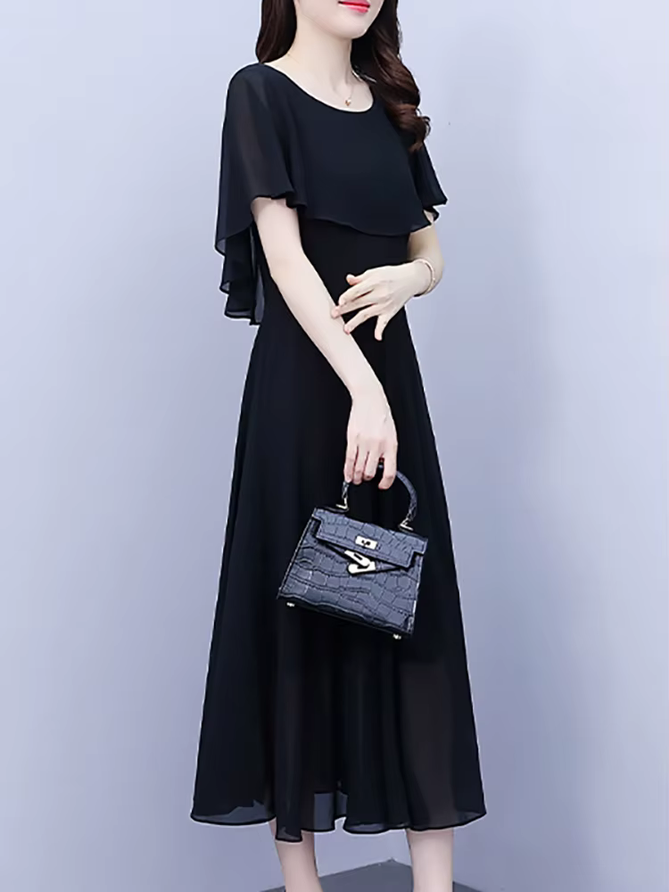 Robe longue d'été en mousseline de soie, à volants, décontractée, plage, vacances, élégante, moulant