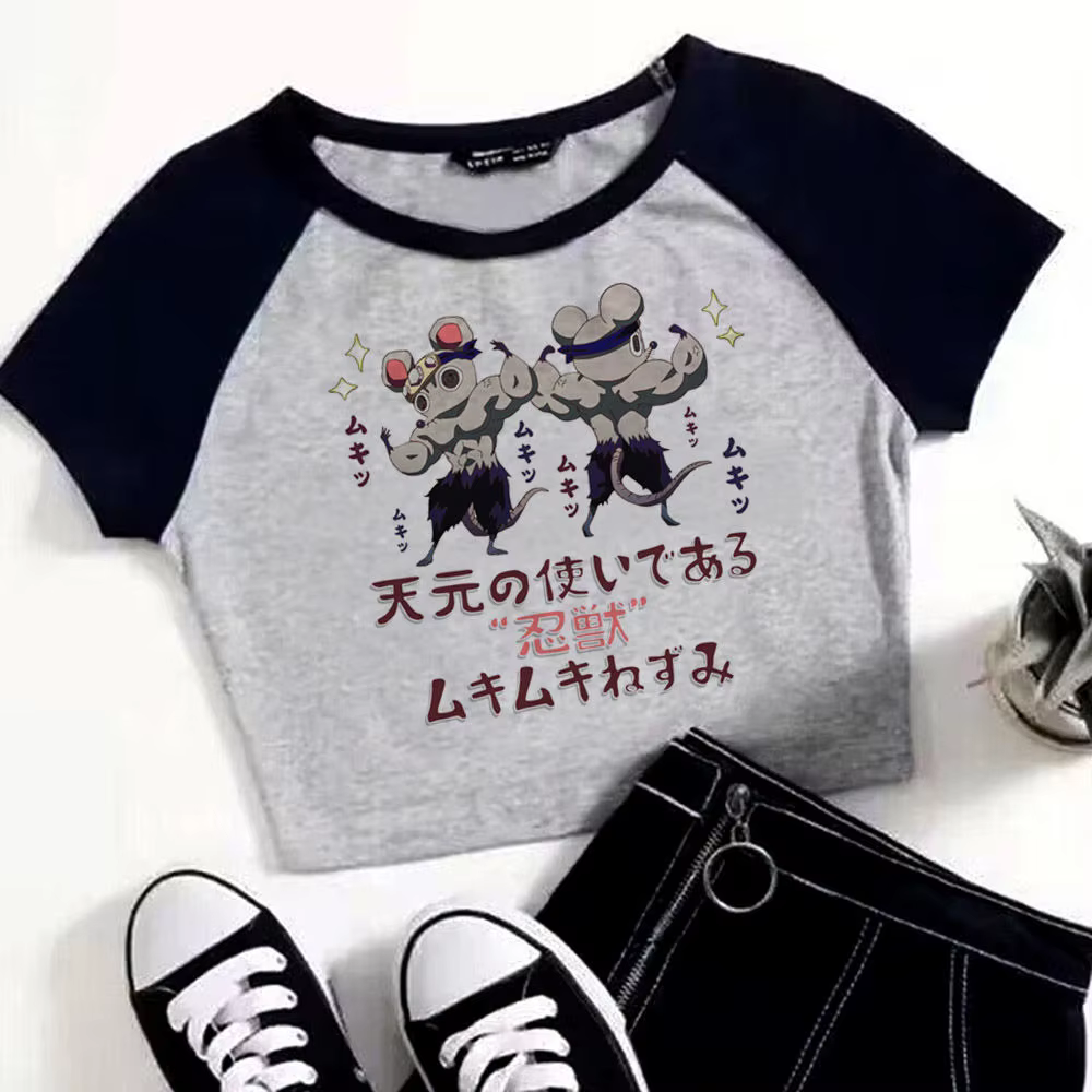 Demon Slayer crop top vintage corset Slim Fit mignon gyaru recadré années 2000 esthétique coquette f