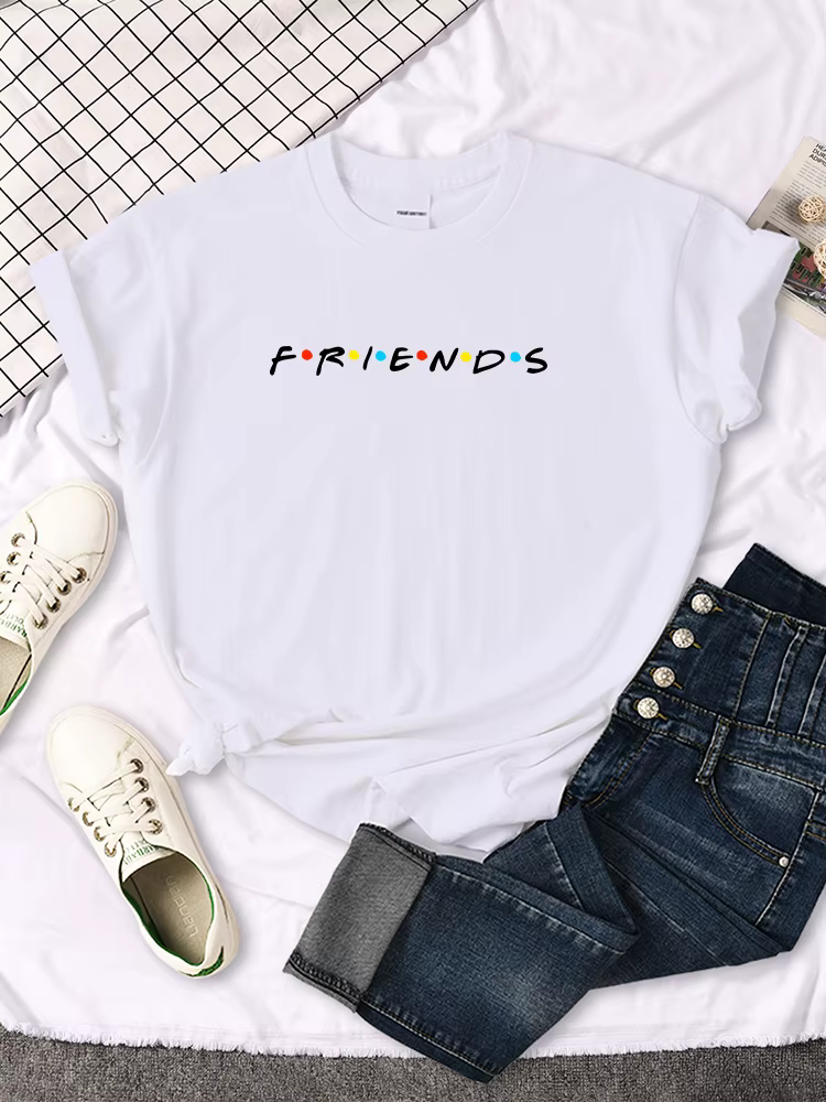 Amis créatifs lettre impression T-Shirt femmes t-shirts occasionnels japon Harajukua Style ample col
