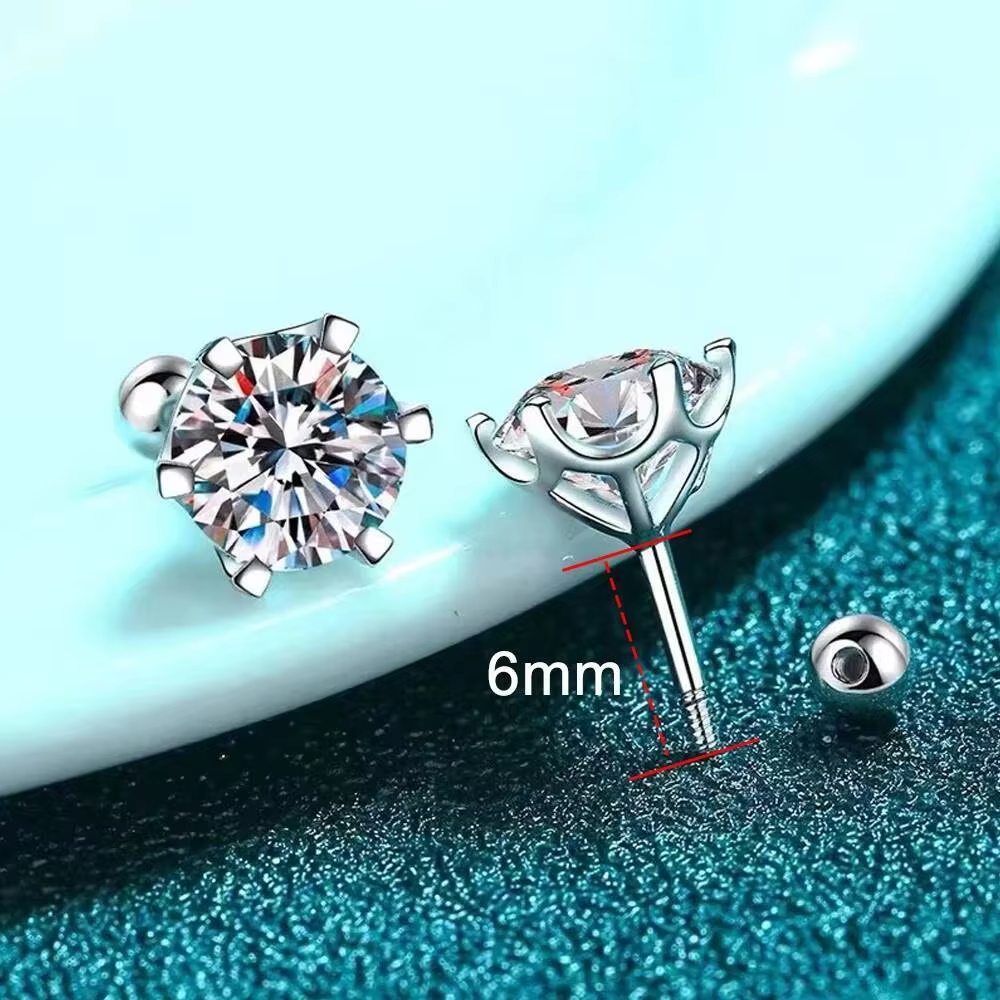 TY 0.3-2CT boucles d'oreilles Moissanite 925 en argent Sterling boucles d'oreilles rondes boucles d'
