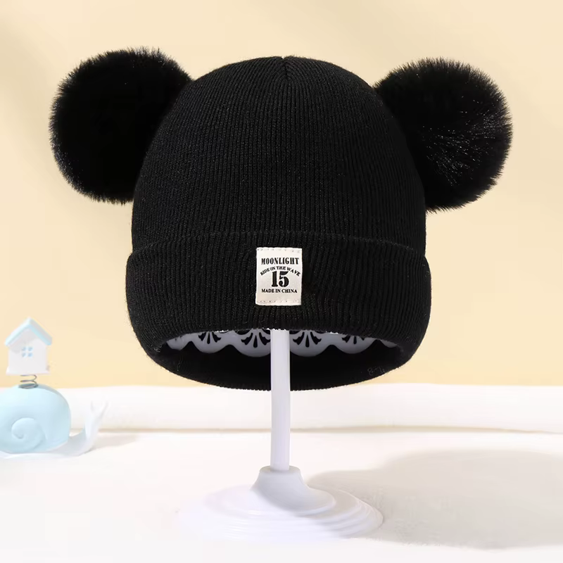 Automne hiver bébé chaud tricoté chapeaux avec Pom enfants tricot bonnet chapeau couleur unie enfant