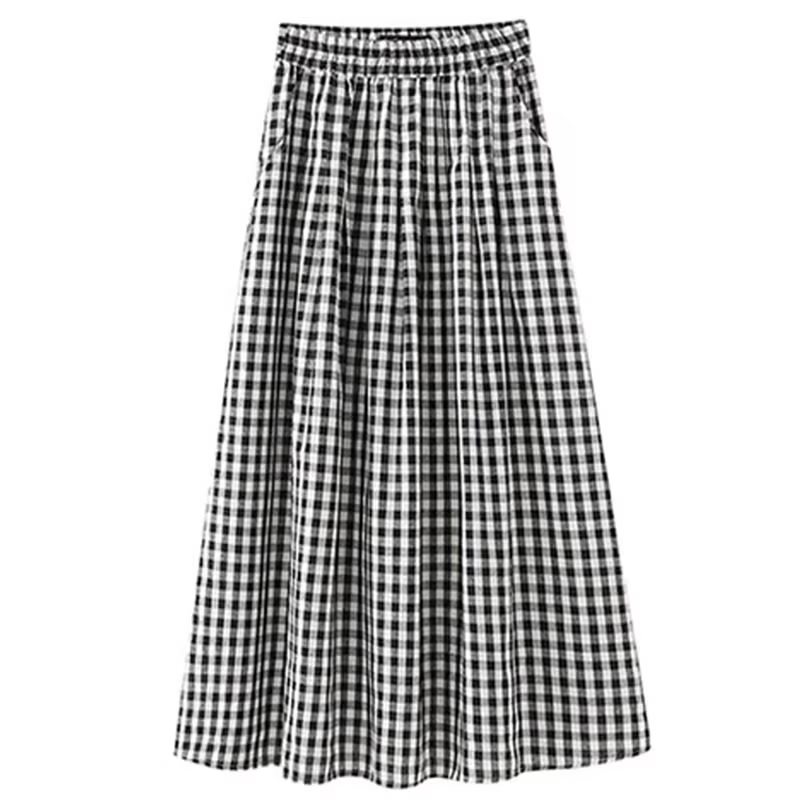 Jupe trapèze à carreaux noir et blanc pour femmes, légère, taille haute, longue, pour Petite, aminci