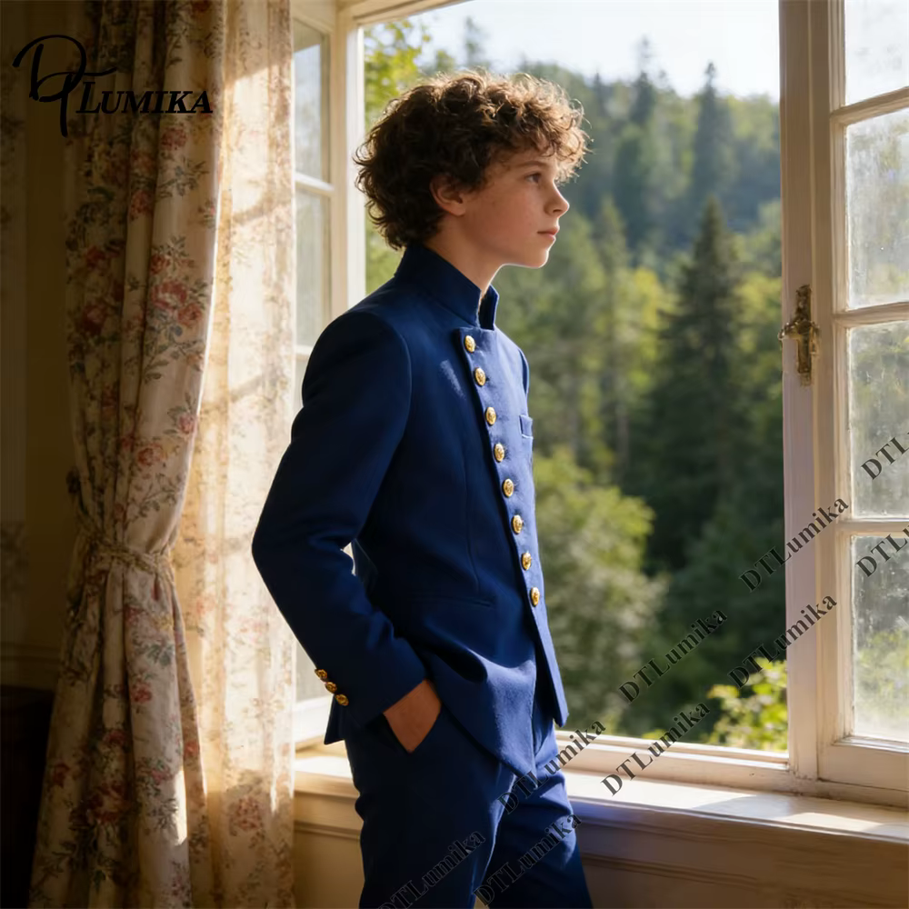 Ensemble de smoking tendance pour enfant, col mandarin, tenue de cérémonie élégante pour mariage, sé