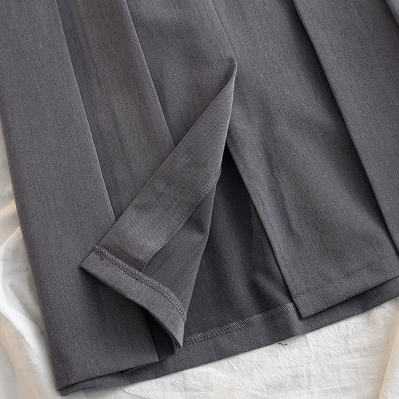 Jupe Longue Plissée Noire et Grise pour Femme, Style Japonais, Taille Haute, Midi, Streetwear de Bur