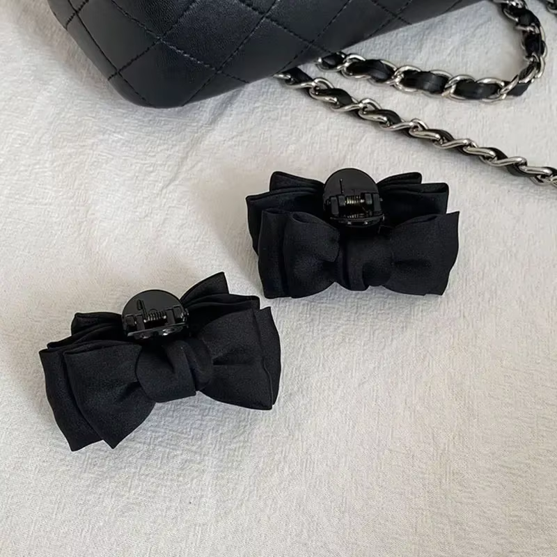 Pince à cheveux avec nœud noir pour femmes et filles, pince latérale pour la front, princesse, petit