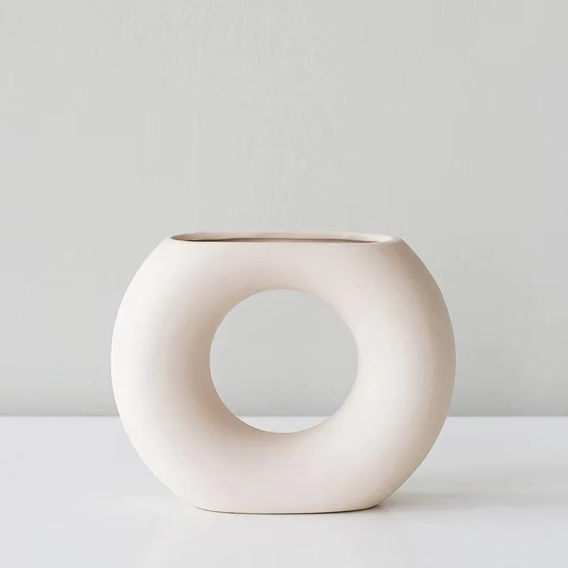 Vase Circulaire Minimaliste en Céramique Fait à la Main, Parfait pour votre Anniversaire, Jour de Fa