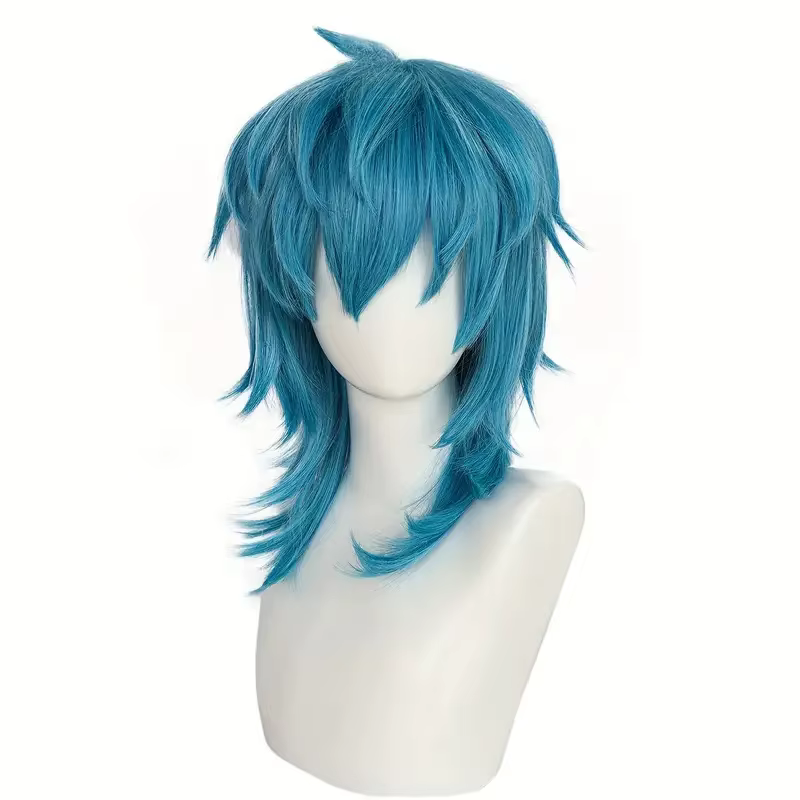 Coiffure cosplay Salic bleue droite mi-longue artificielle avec frange - résistante à la chaleur, sy
