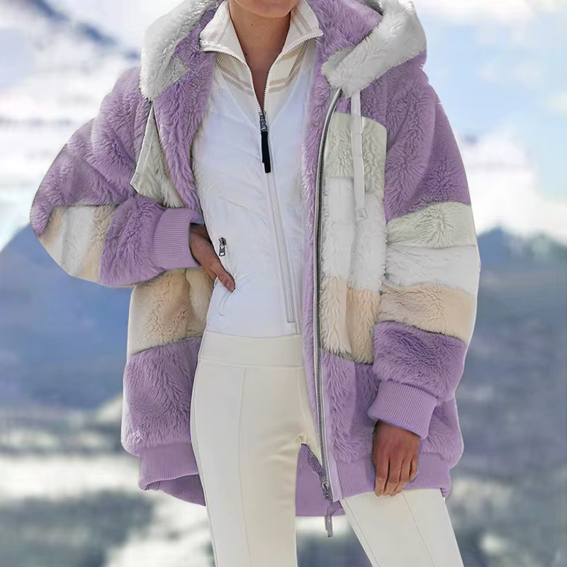 Manteau en peluche pour femme, veste à capuche avec fermeture éclair, décontractée, surdimensionnée,
