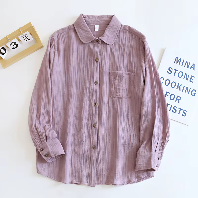 Chemises et chemisiers à manches longues pour femmes, 100% coton, chic, décontracté, boutonné, print