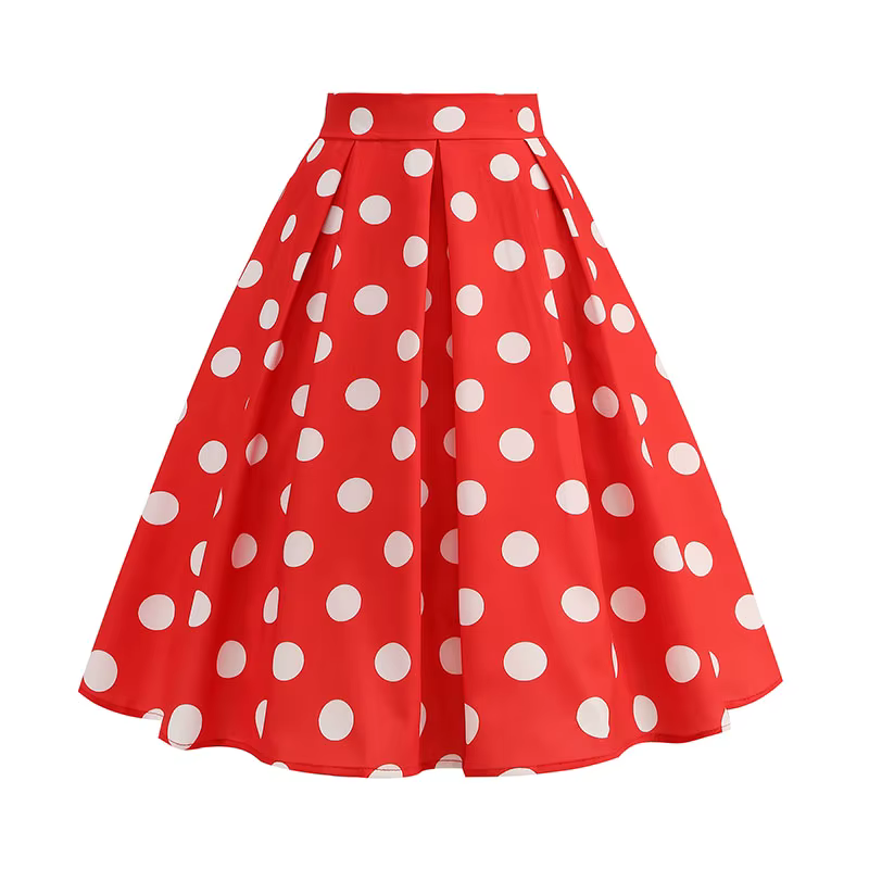 Jupes d'été Vintage pour femmes, taille haute, imprimé à pois, rouge, blanc, noir, élégante, tunique