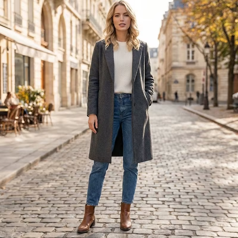 Willshela-Tenues chics pour femmes, col en V, manches longues, point ouvert, long, élégant, monochro